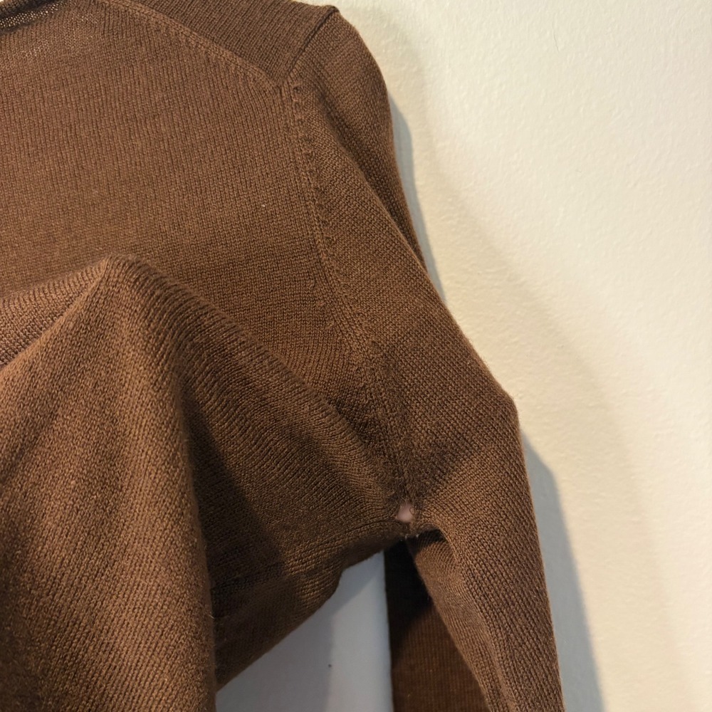 BCBGMAXAZRIA Knit Top Womens Medium Brown V-Neck Belted Wool Blend Bell Sleeve - Picture 8 of 8